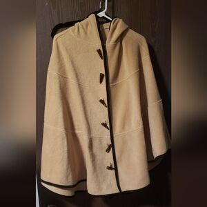 Chic Tan Poncho with Button Accents OS